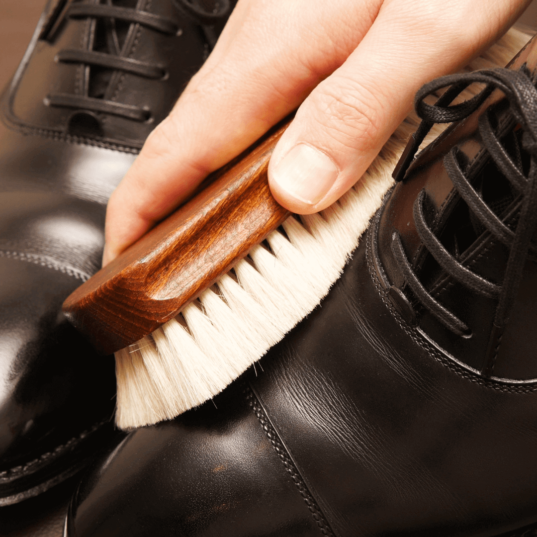 how to clean leather dress shoes Lyssra 4-Piece 100% Horse Hair Shoe Brush Kit for Care – Professional Dauber Applicators and Polishing Brushes with Cleaning Cloth for Leather Shoes, Boots, Bags, Jackets & Car Detailing How to Clean Leather Shoes