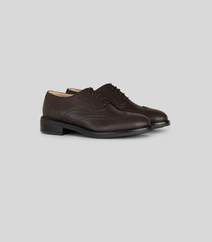Vegan Oxford Brogue - Woman in dark brown with broguing details and classic design, perfect for office or casual wear.