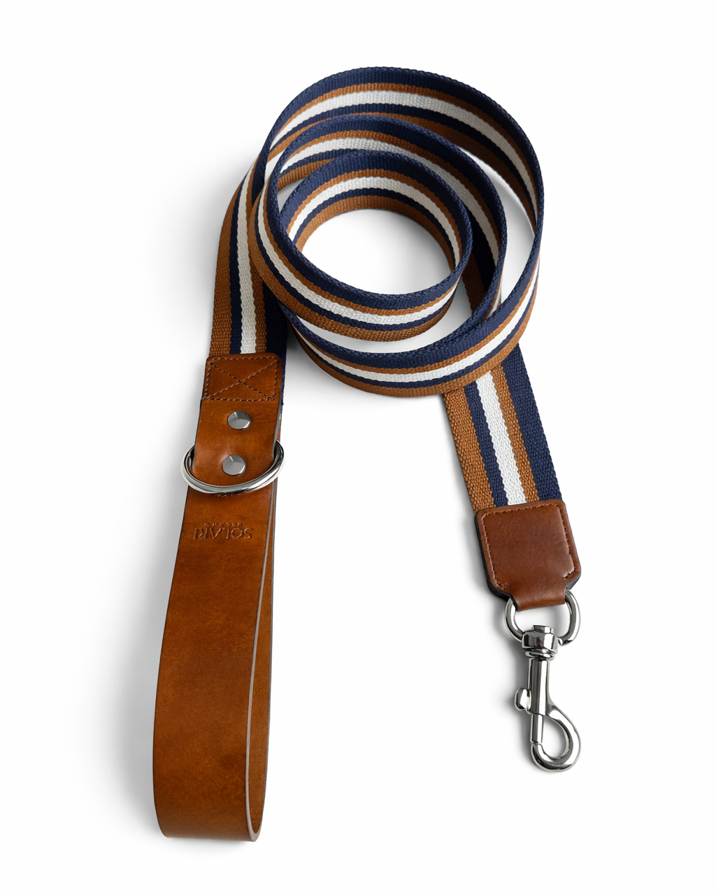 Vegan dog leash handmade featuring durable woven fabric and vegan leather accents for style and comfort.